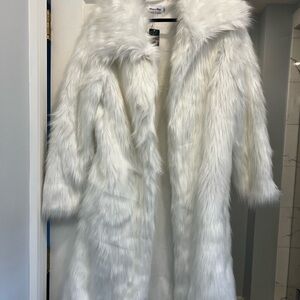 Elegant White Faux Fur Coat